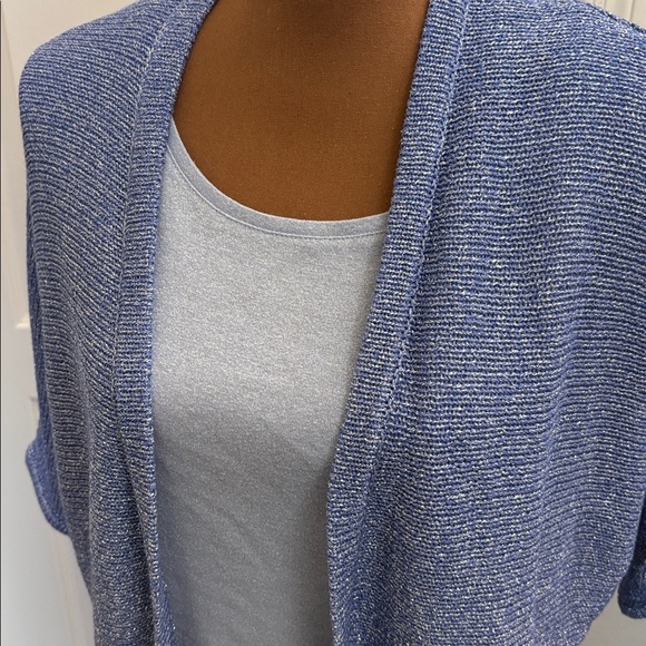 Chicos Sweater Set Blue Silver Metallic Short Sleeve Cardigan Size M - Picture 4 of 9